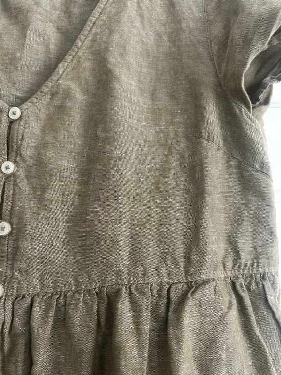 Madewell Button-Front Short Sleeve Linen Dress - Olive Brown - Picture 4 of 4